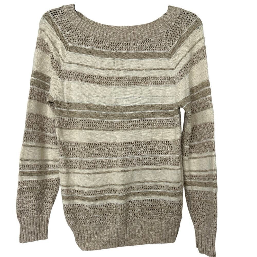 Vintage Beldoch Popper Neutral Textured Cotton Silk Linen Striped Sweater Med